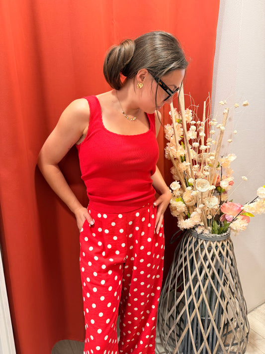Pantalon Fluide Rouge Poids Blanc