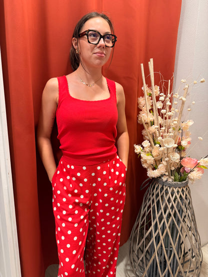 Pantalon Fluide Rouge Poids Blanc